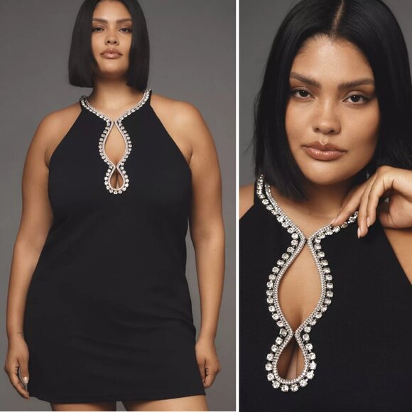 NEW Anthropologie Maeve Sleeveless Rhinestone Cutout Mini Dress Wedding Party - Picture 1 of 11